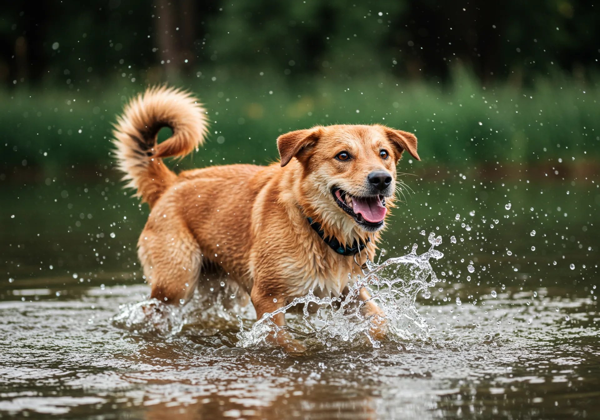 A dog joyfully splashes in the water, embodying the spirit of playfulness in "The Ultimate Guide to a Happy Pup."