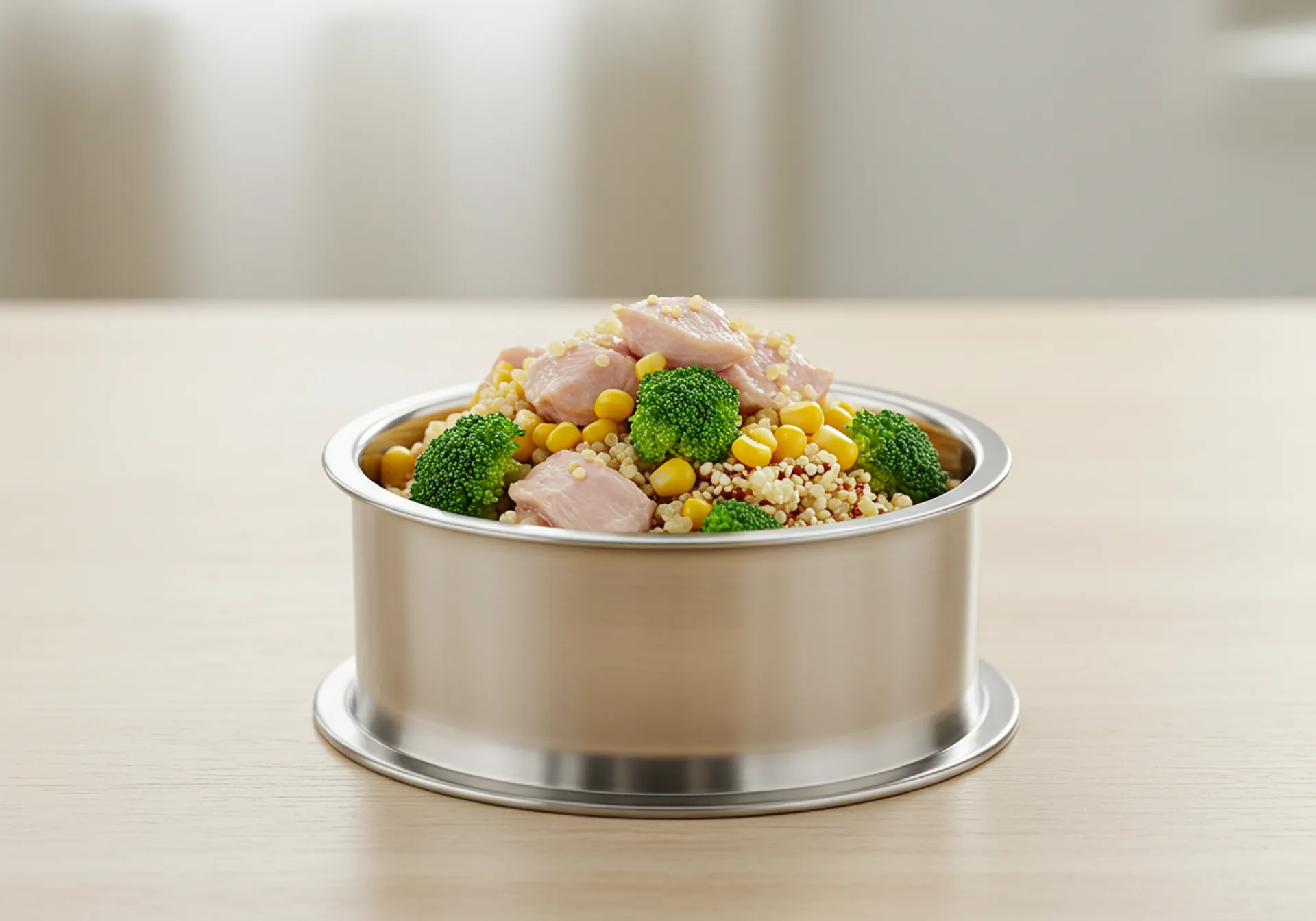 A bowl of pet food, featured in 'A Complete Guide for Every Pet Parent,' ready for feeding time.