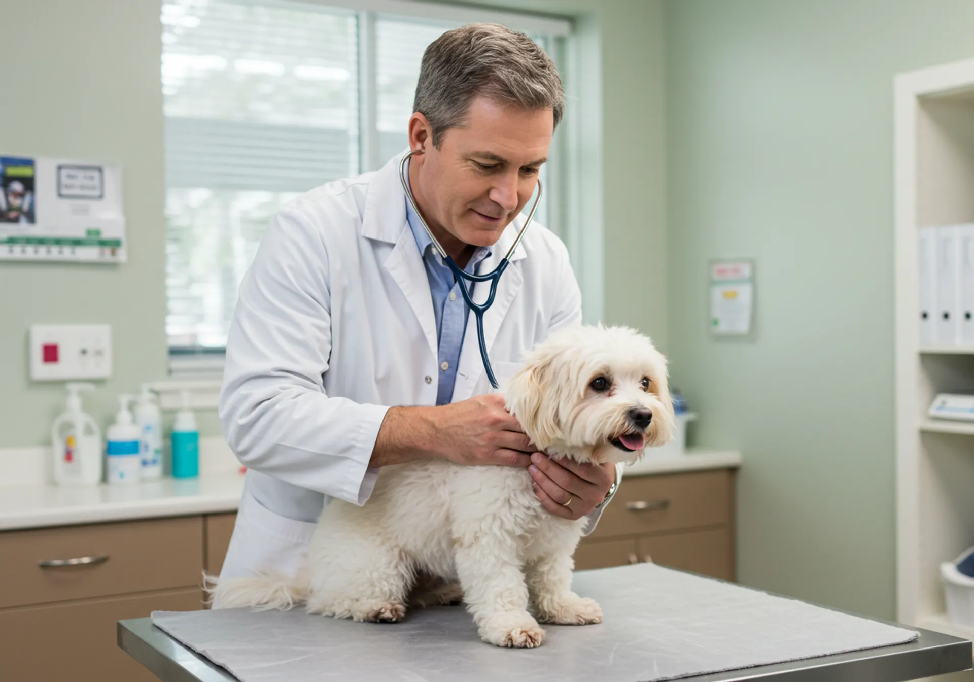 1. A white dog sitting attentively, featured in 'A Complete Guide for Every Pet Parent.'