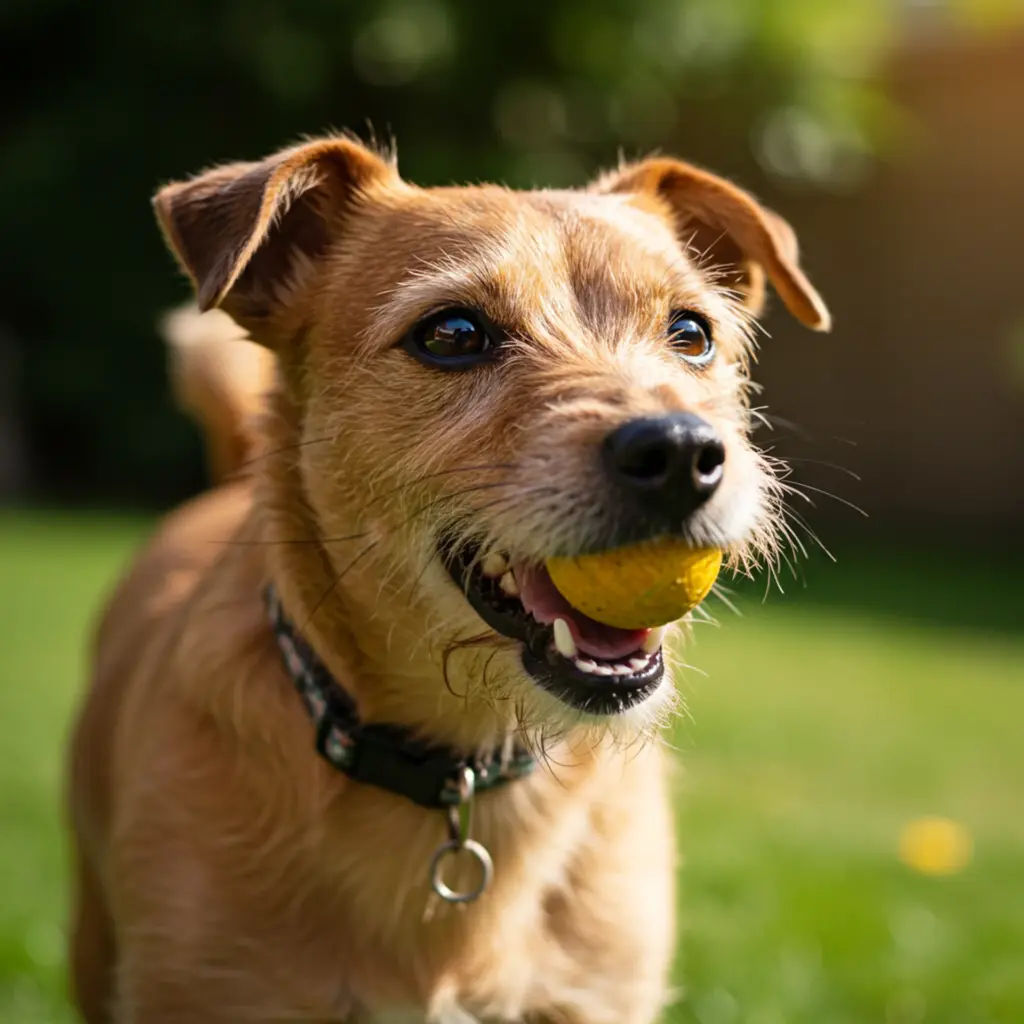 Dog is having fun while playing with his ball.
