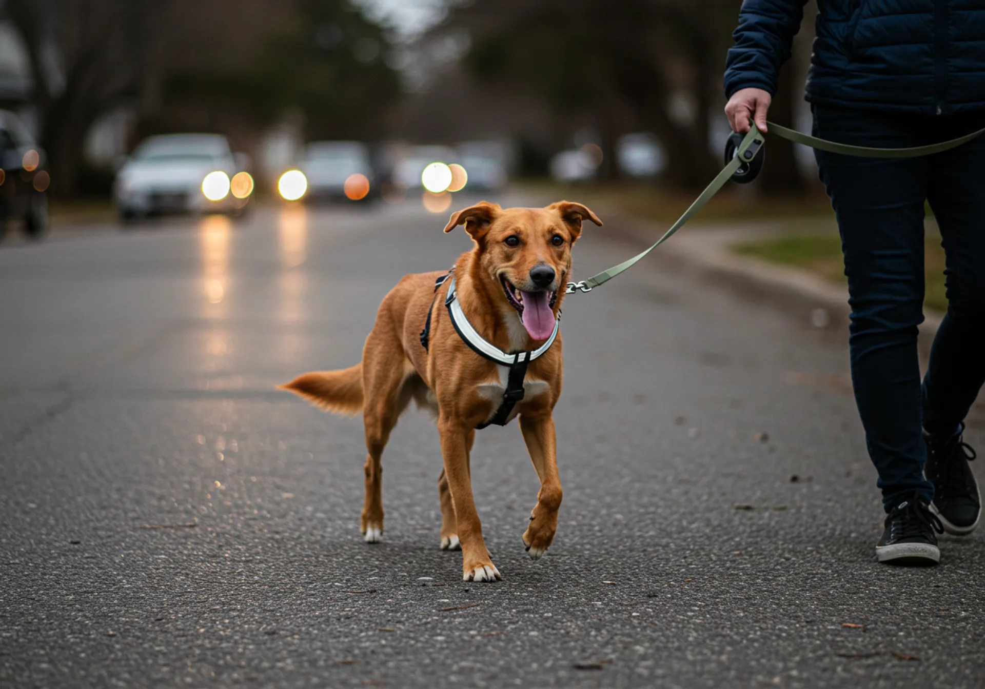A dog walking on a leash, illustrating essential tips for keeping your pup protected during outdoor activities.