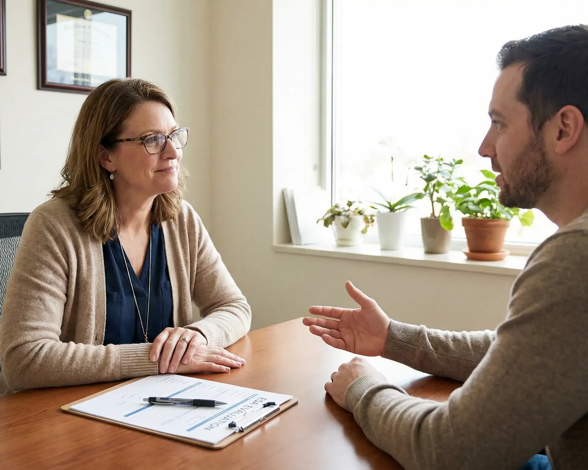A healthcare professional consulting with a patient about an ESA letter