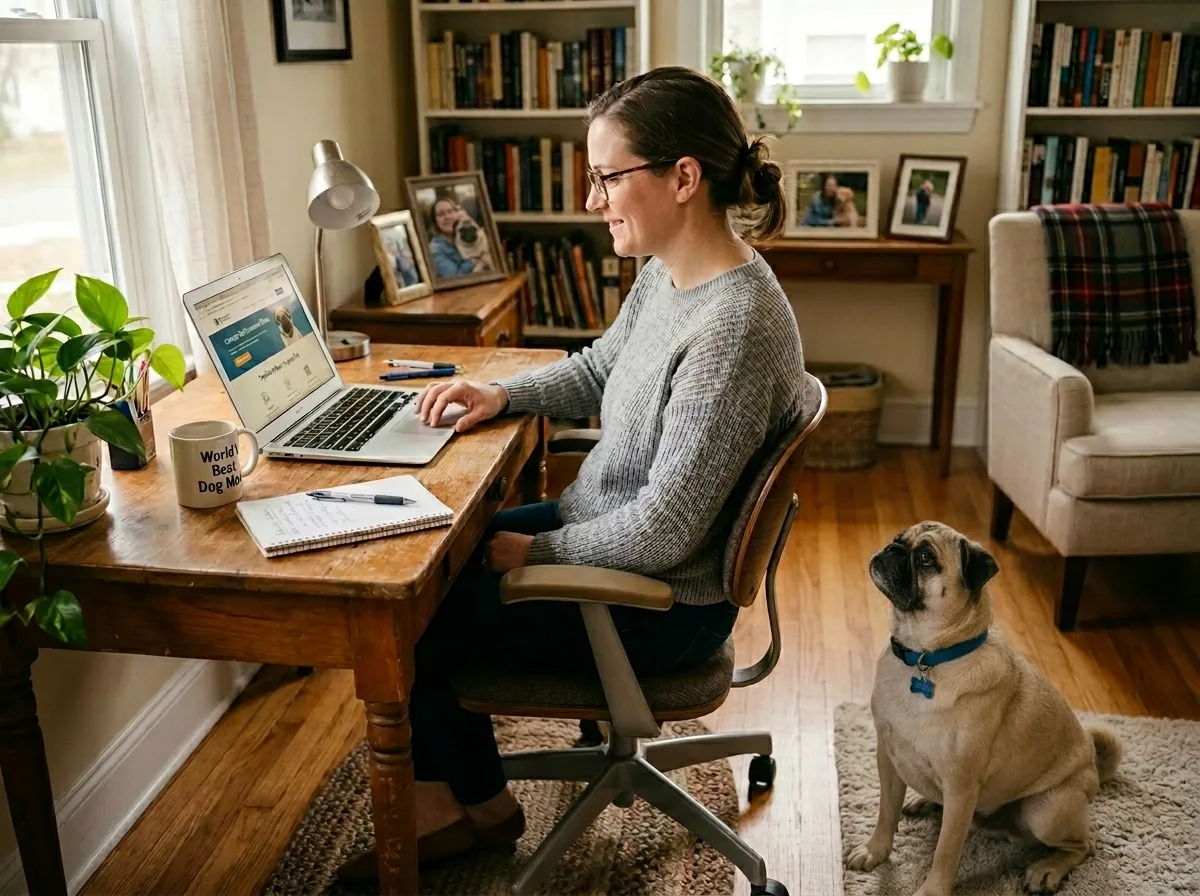 dog owner comparing pet insurance plans online