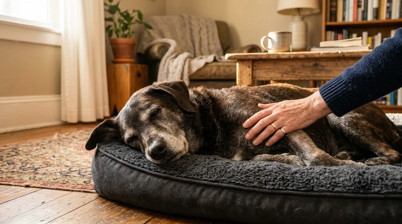 senior dog resting peacefully at home hospice care