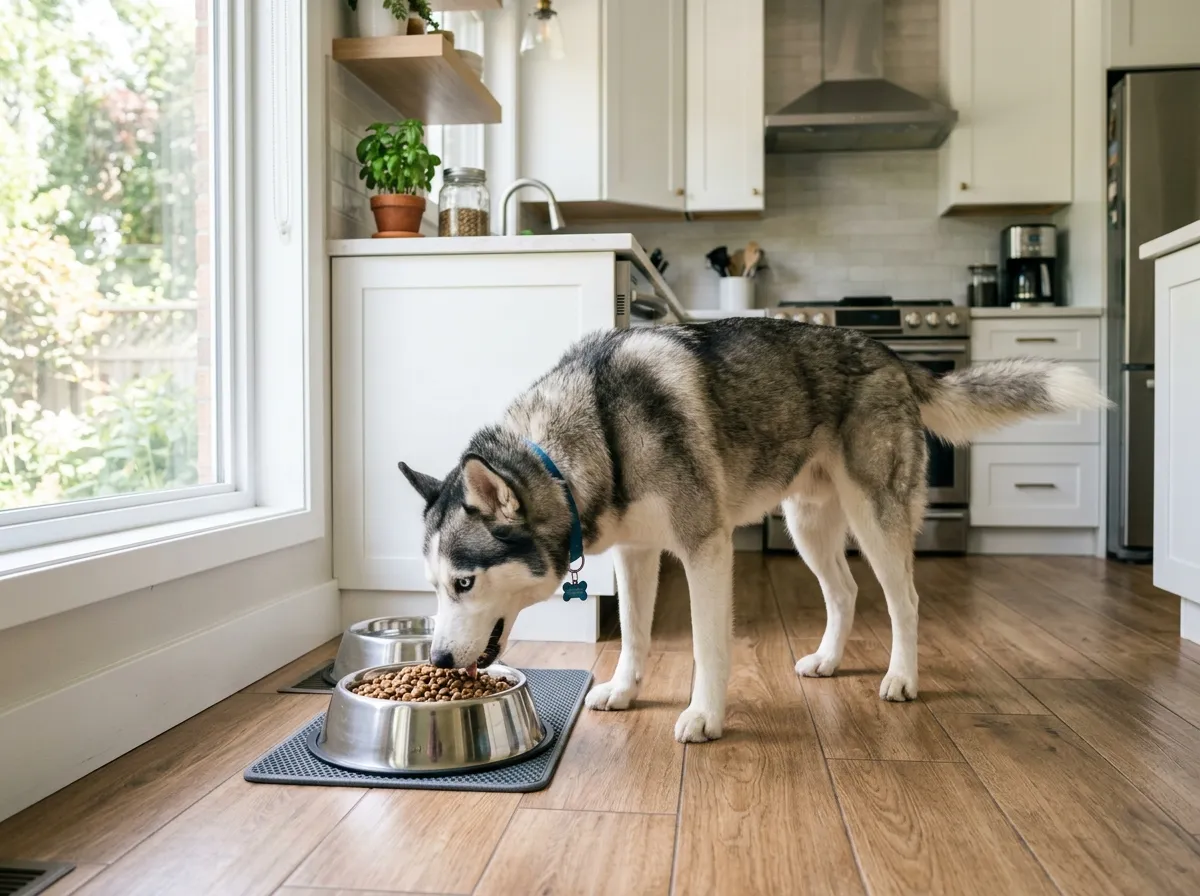 healthy dog eating balanced diet to prevent diarrhea
