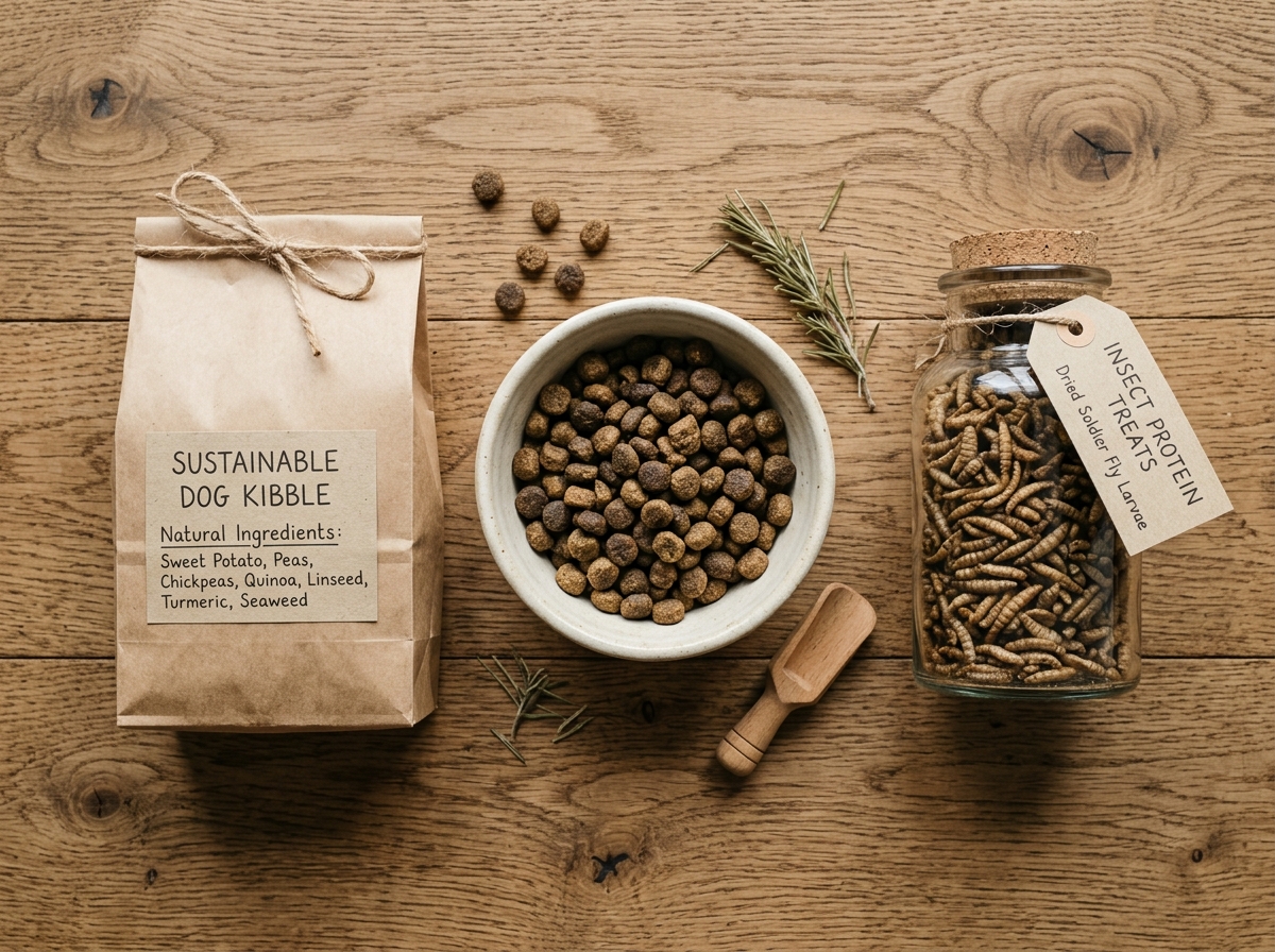 sustainable dog food options including plant-based and insect protein