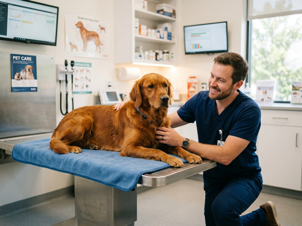 Golden Retriever at veterinary health examination