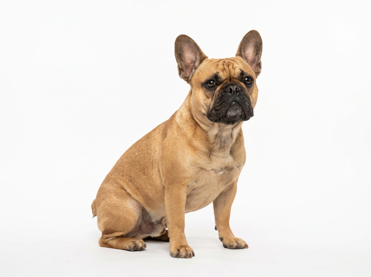 fawn French Bulldog sitting showing bat ears and compact build