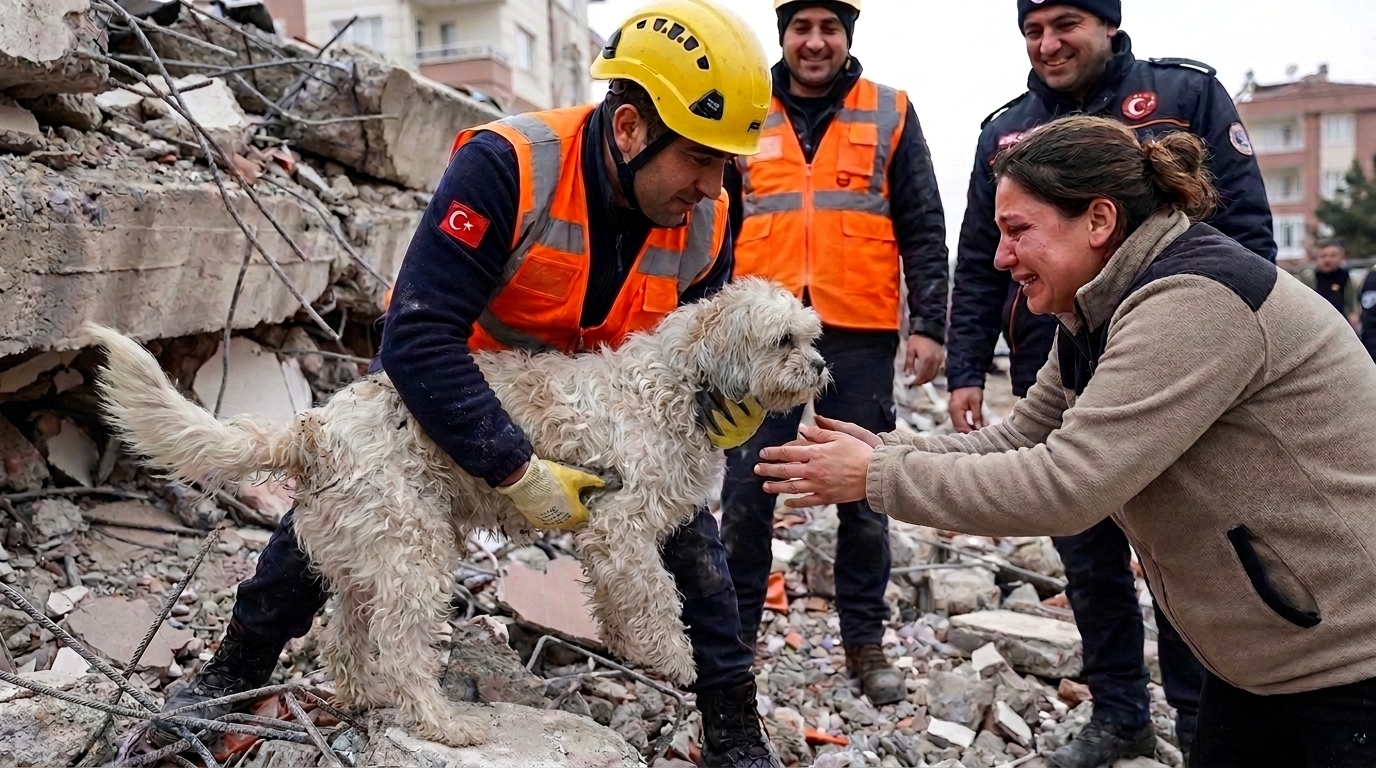 Buddy being rescued from rubble after eight days