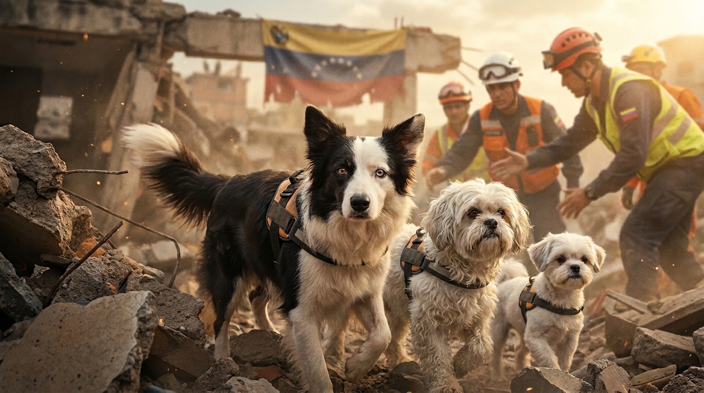 Three rescued dogs from Venezuela earthquakes Tsunami, Buddy, and Giselle