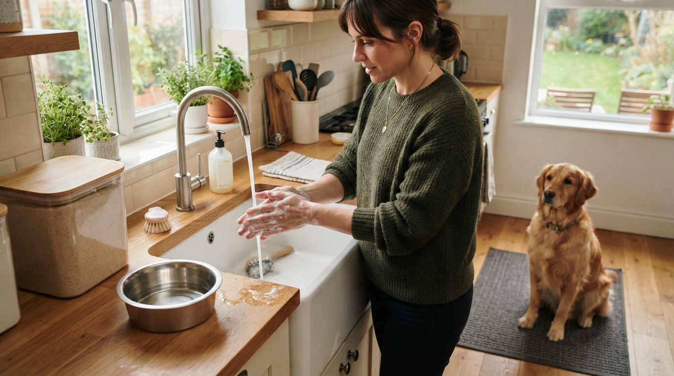 Washing hands after dog food
