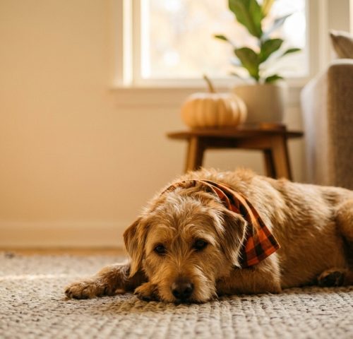 Calm dog on Halloween