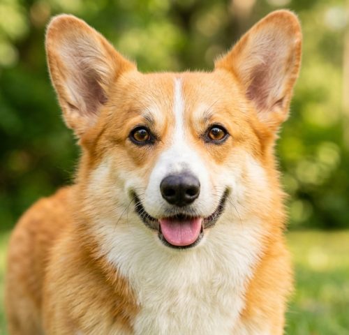 Corgi with relaxed body language looking at camera