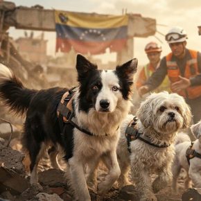 Three rescued dogs from Venezuela earthquakes Tsunami, Buddy, and Giselle