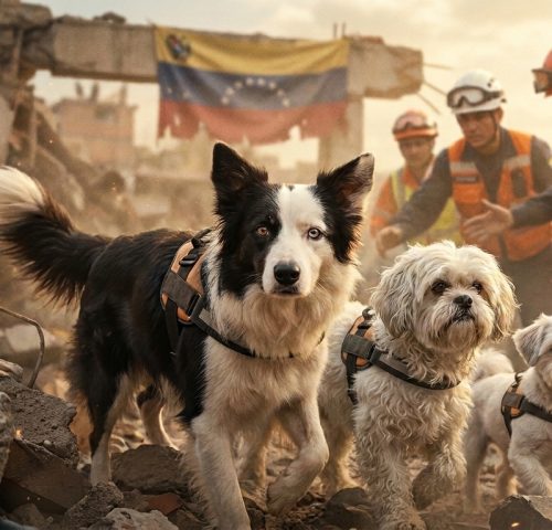 Three rescued dogs from Venezuela earthquakes Tsunami, Buddy, and Giselle
