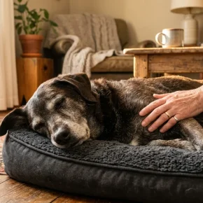 senior dog resting peacefully at home hospice care