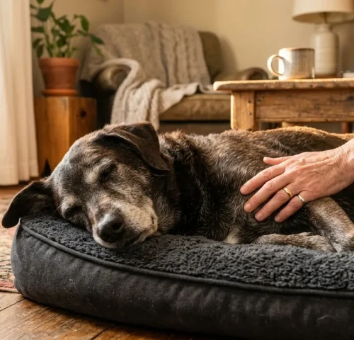 senior dog resting peacefully at home hospice care